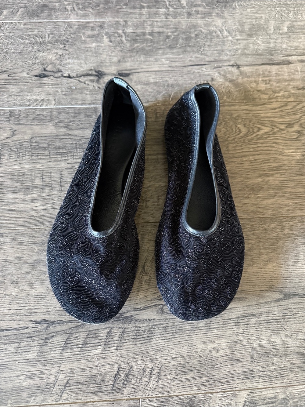 M. GEMI Women's Black Ballet Flats - Elegant Glitter Slip-Ons